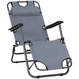 Chaise longue transat 2 en 1 pliant textilène gris clair