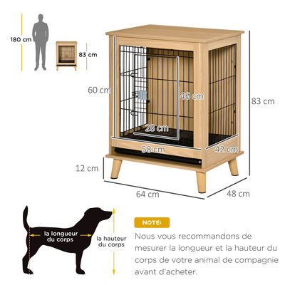 Cage pour chien sur pied style scandinave porte plateau déjection