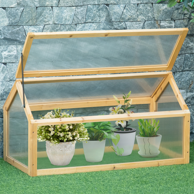 Mini serre de jardin toit ouvrable polycarbonate sapin pré-huilé