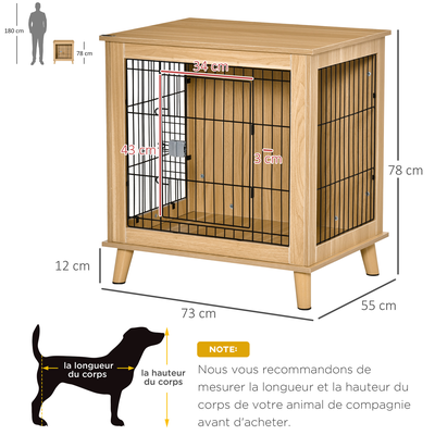 Cage pour chien sur pied style scandinave acier noir aspect bois clair