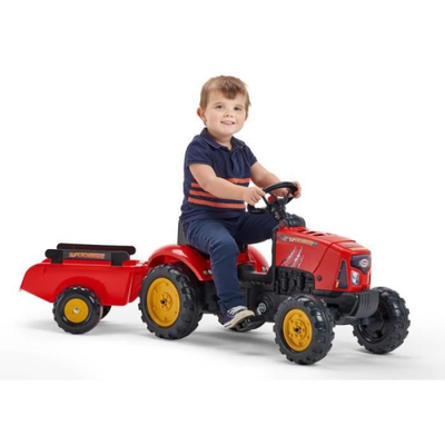 Tracteur a pédales Supercharger rouge avec capot ouvrant et remorque - FALK - Pour enfants de 2 a 5 ans