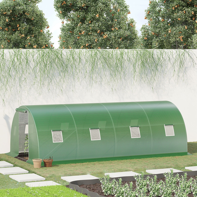 Serre de jardin tunnel surface sol 18 m² acier PE vert