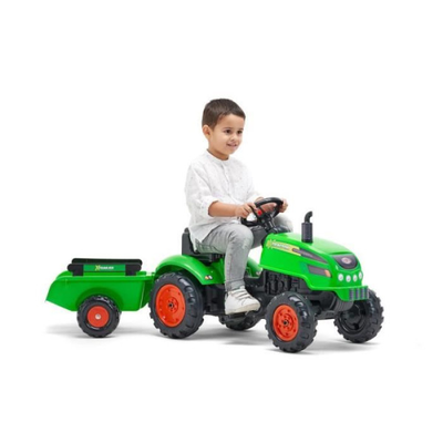 Tracteur a pédales X Tractor vert avec capot ouvrant et remorque inclus - FALK - Pour enfants de 2 a 5 ans