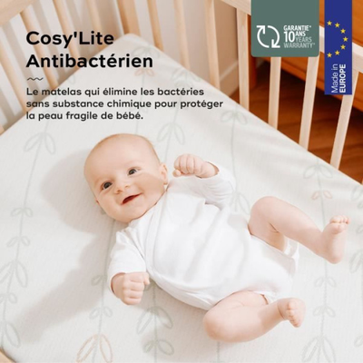 BABYMOOV Matelas Cosy'Lite Antibactérien, élimine naturellement les bactéries, 60x120 cm